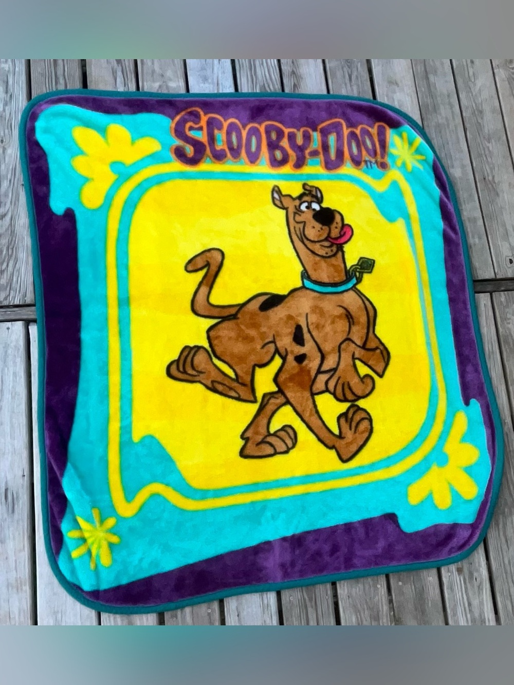 VINTAGE Y2K SCOOBY DOO LUX THROW BLANKET CARTOON NETWORK TEAL SOFT VGC